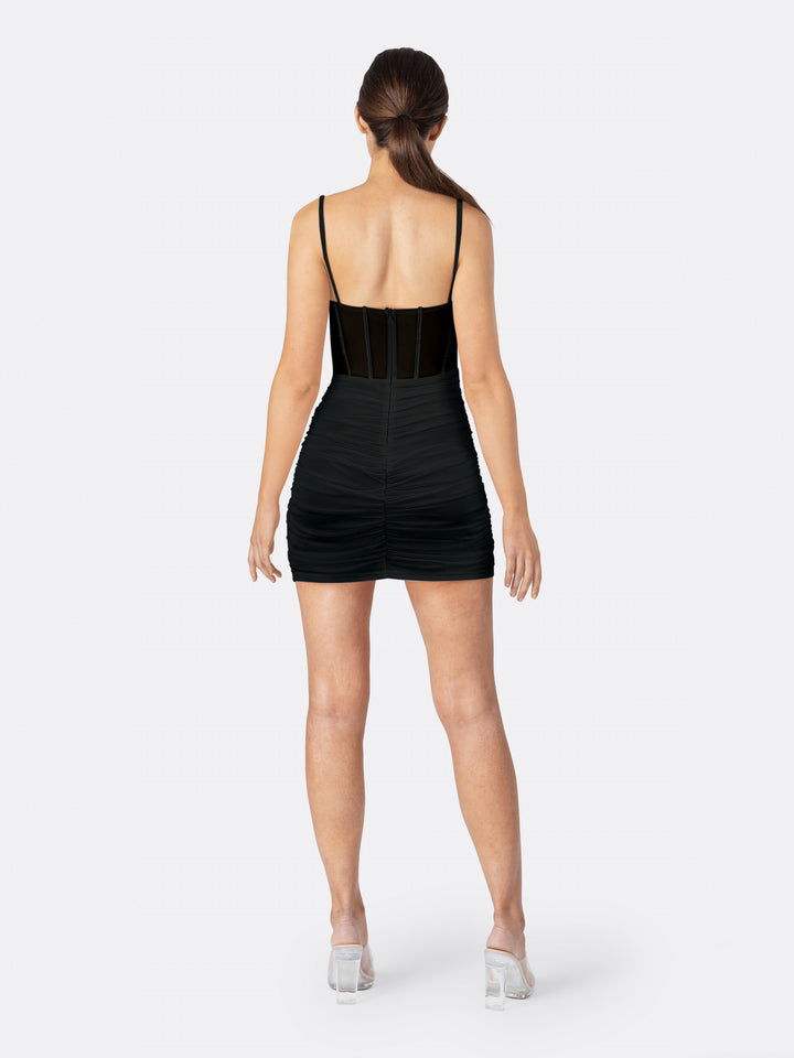 Corset-style Transparent Bodycon Bandage Mini Dress Black Back | Jolovies