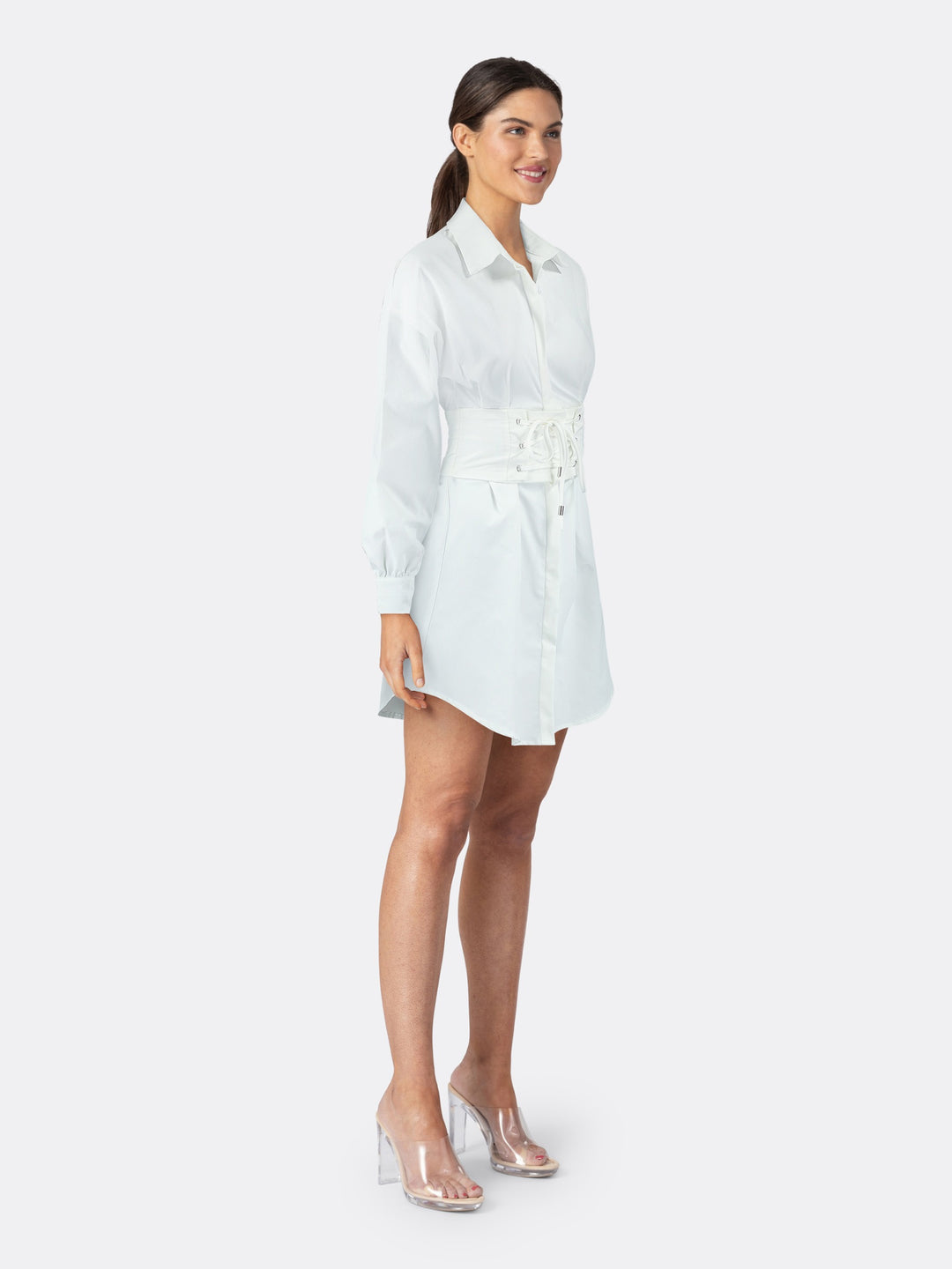 Tall White Corset Detail Shirt Dress, Tall